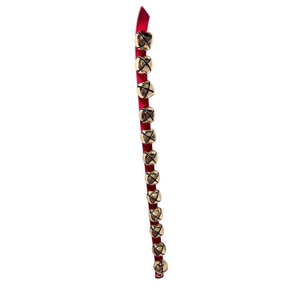 Festive Brass SLEIGH BELLS On A Red Leather Strap 27”